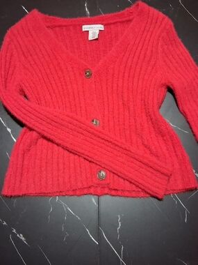 Sincerly Jules Y2K Red Ribbed V-Neck Button Cardigan